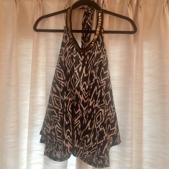 Aztec Print Halter Top with Gold Accent - Picture 1 of 4
